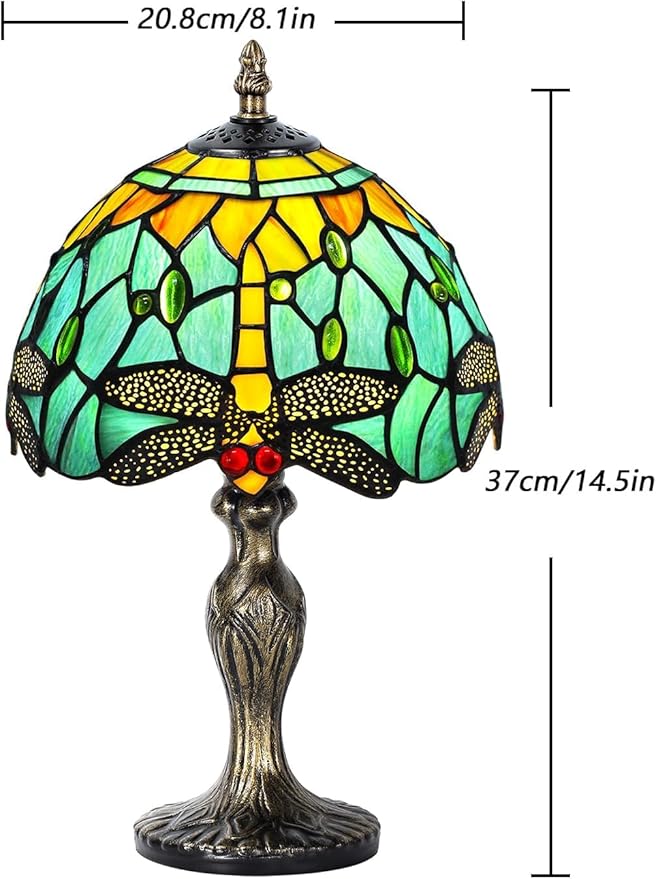 MIAOKE Stained Glass Table Lamp,Stained Glass Crystal Bead Style Table Light,Handmade Desk Bedside Night Light,Antique Art Craft Gifts Living Room Bedroom Bookcase(Water-Rippled Dragonfly)