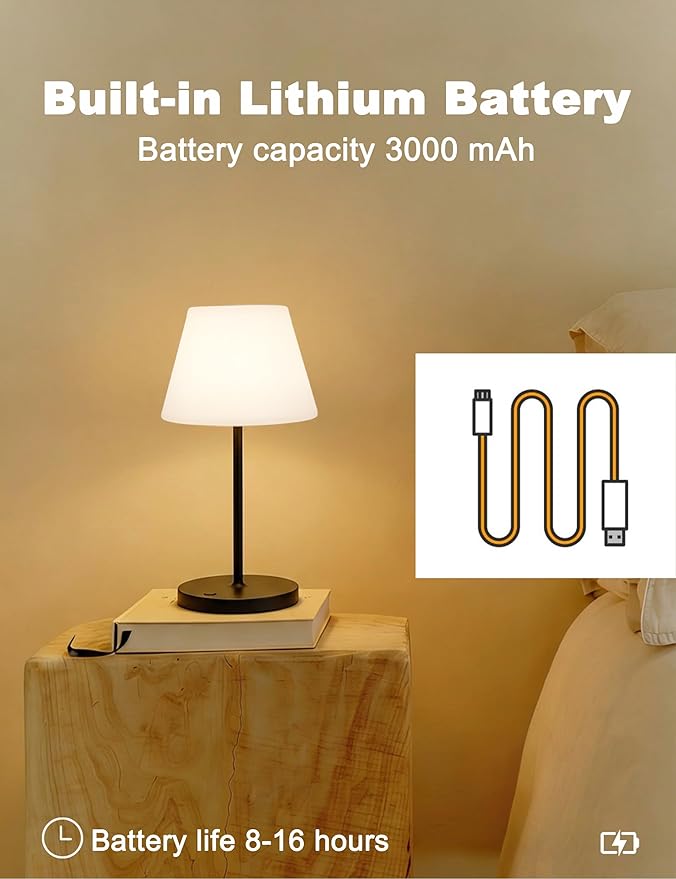 WEILAILUX Mini LED Cordless Table Lamp Rechargeable, 3000mAh Battery Operated Shower Lamp Waterproof, Touch Dimmable 2700K Night Light for Patio Camping Dining Outdoor (Mini Khaki)