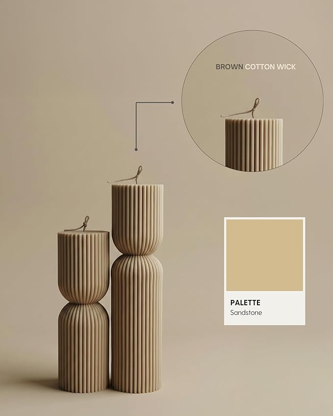 LAWA Hourglass Pillar Candle - Large Beautiful Handmade Pillar Scented Soy Wax Candle Elegant Bubble Aesthetic Candle Housewarming Gift Home Room Shelf Decor Idea Sandstone (Set of 2)