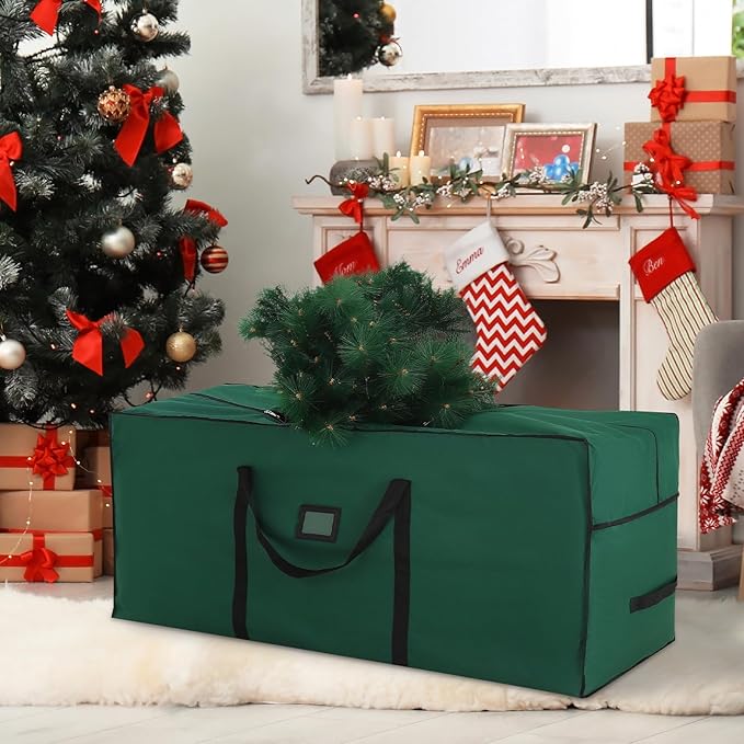 combocube Large Christmas Tree Storage Bag 7.5 ft, 600D Oxford Fabric Heavy Duty Christmas Tree Container, Waterproof Xmas Artificial Tree Storage Box with Reinforced Handles and Dual Zippers, Green