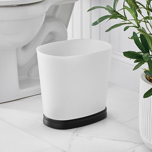 iDesign Slim Bathroom Trash Can, Small Plastic Garbage Can for Bedroom, Office, Desk, or Dorm, 2-Pack, Frost/Black
