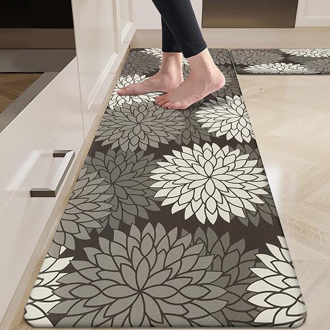 HEBE Anti Fatigue Kitchen Rugs Sets of 2, Non Slip Kitchen Mats for Floor, Waterproof Cushioned Comfort Standing Carpet for Kitchen Sink, Home Office, Laundry Room