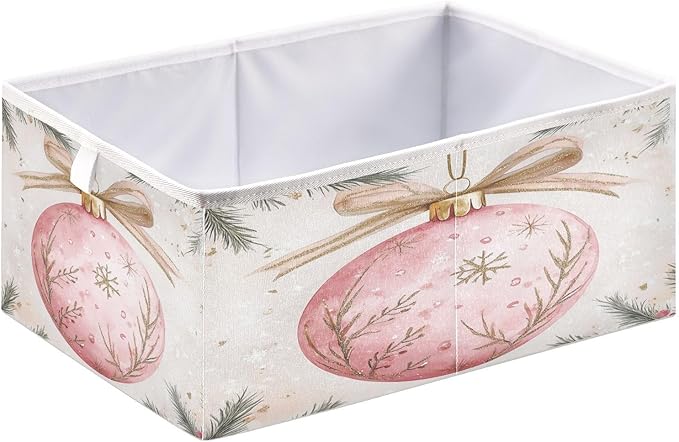 Cute Christmas Ornament Fabric Storage Bins Large Shelf Storage Basket Box Sturdy Foldable Closet Organizer Bins for Living Room Bathroom, 15.7x10.6x7 Inch