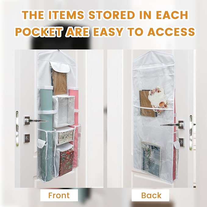Wrapping Paper Storage - Double-Sided Hanging Wrap Organizer, Compartmental Wrap Organizer Holder, Wrapping Paper Storage Containers, Behind The Door Storage for Kitchen Bedroom Closet (White)
