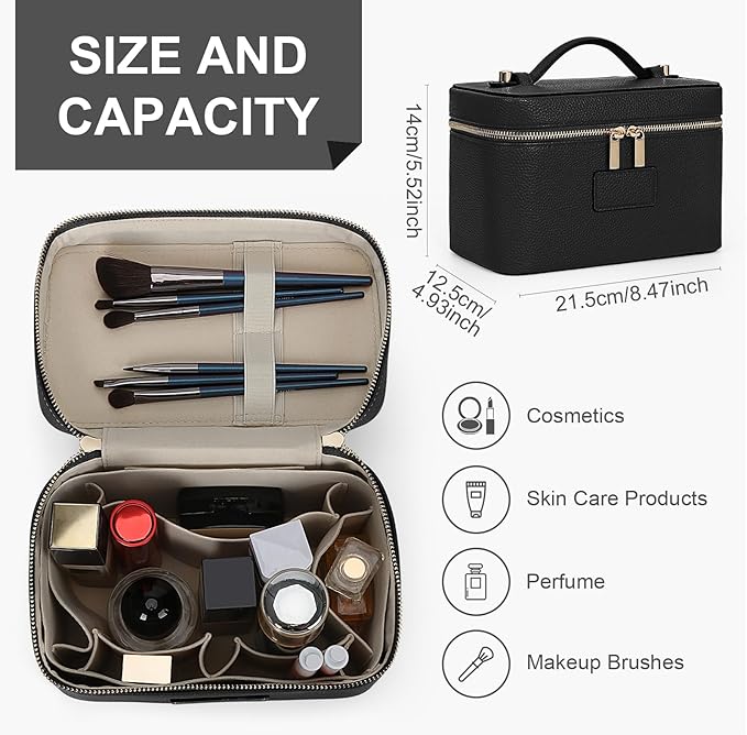 HiTotes Makeup Bag Vanity Case for Women Leather Cosmetic Bag Travel Toiletry Bags Portable Makeup Organizer Case