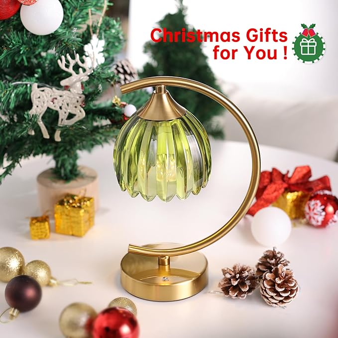 Shenmoyl Set of 2 Tulip Table Lamp, 5200mAh Cordless Touch Control Table Lamp with 3 Color Temps & Stepless Dimming, Rechargeable Battery Table Lamp for Living Room, Bedroom, Office(Green Tulip)