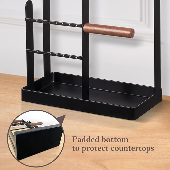 ProCase Jewelry Stand Holder Organizer, 4-Tier Necklace Holder with Ring Tray, 10 Hooks Necklaces Hanging Small Jewelry Display Storage Tower Tree for Bracelets Earrings Watches -Medium, Black