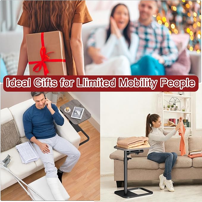 Height Adjustable Tv Trays Table for Sofa, Modern Angle Adjustable 360° Swivel and 180° Tilt Flip-Over Panel C Shaped Side Tables with Tablet Slots for Phone Computer (Grey)