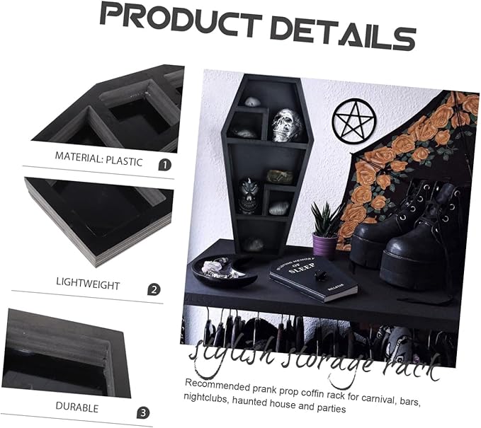 Desktop Organizer Coffin Shaped Storage Rack Gothic Display Shelf for Halloween Decor Unique Storage for Candles Books and Figurines Durable Design