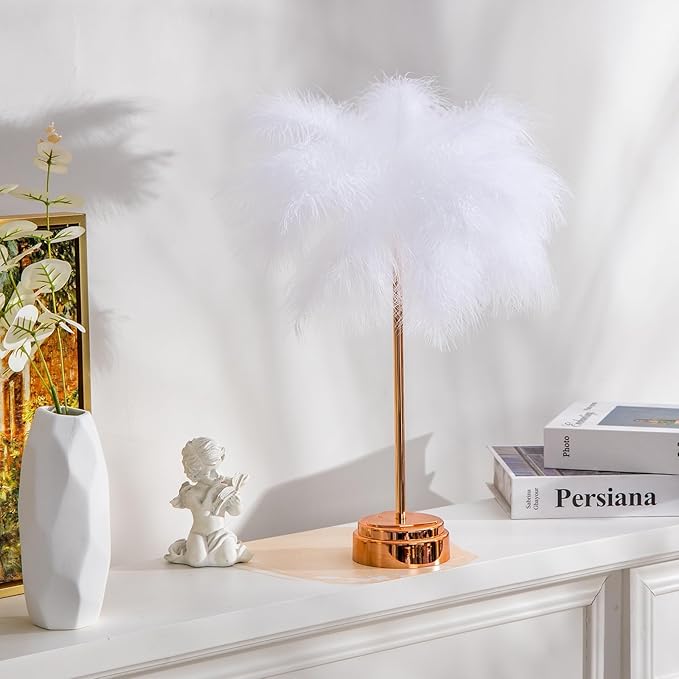 BDUSXYZ White Feather Lamp - LED Atmosphere Feather Night Lights Bedside Lamps for Mother, Girlfriend Home Girl Room Wedding Decoration