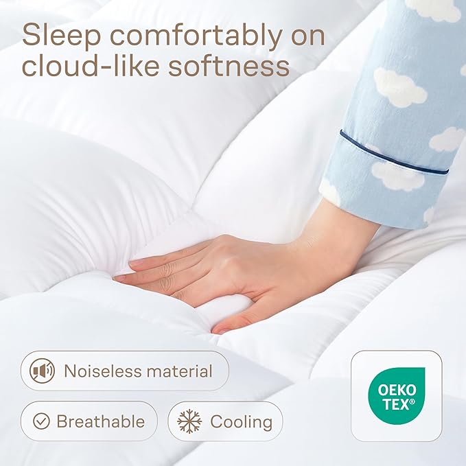Ultra Soft King Mattress Topper - Cloud-Like Mattress Pad for Full Back Support - Breathable Cooling Material for Hot Sleepers, White