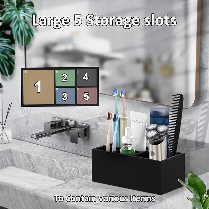 Electric Toothbrush Holder, 5 Slots Resin Toothbrush Holders with Drain Hole Bathroom Vanity Organizer Countertop Storage for Toothbrush Toothpaste Sink Bathroom Accessories, Matte Black