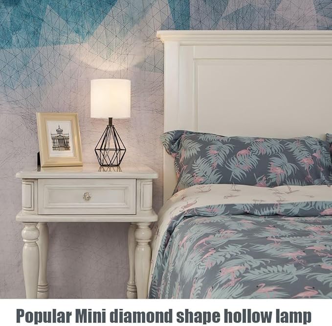 COTULIN Black Bedside Table Lamp,Small Nightstand Lamp for Bedroom,Modern Desk Lamp with TC Fabric Shade Geometric Metal Base for Living Room Study Office Farmhouse