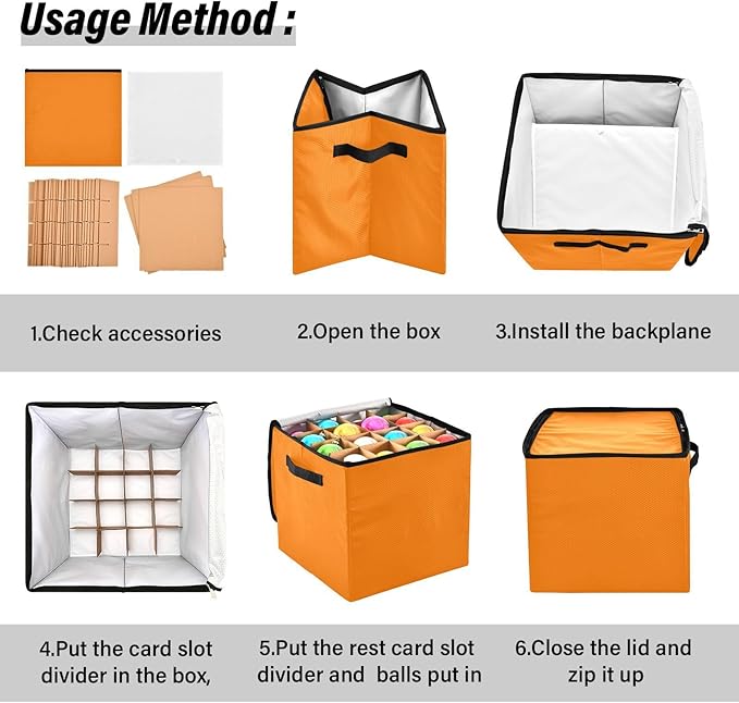 YETTASBIN Orange Solid Color Large Christmas Ornament Storage Box with Zipper & Adjustable Dividers, Storage Container with Lid & Handles for 64 Holiday Ornaments 3-Inch, 13 x 13 Inch