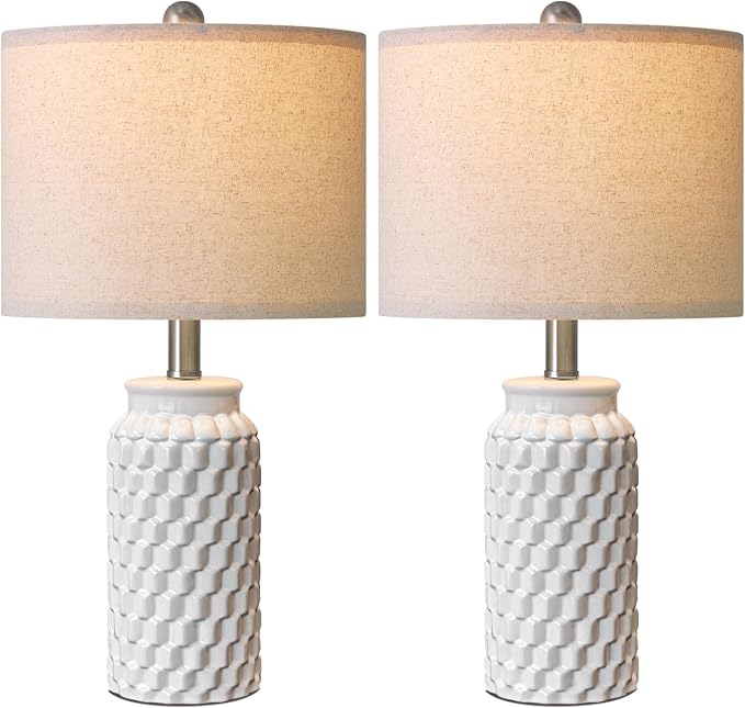 USumkky 20.5" White Modern Ceramic Bedside Lamp Set of 2 for Bedroom Decor Farmhouse Table Lamp for Living Room Office Dorm