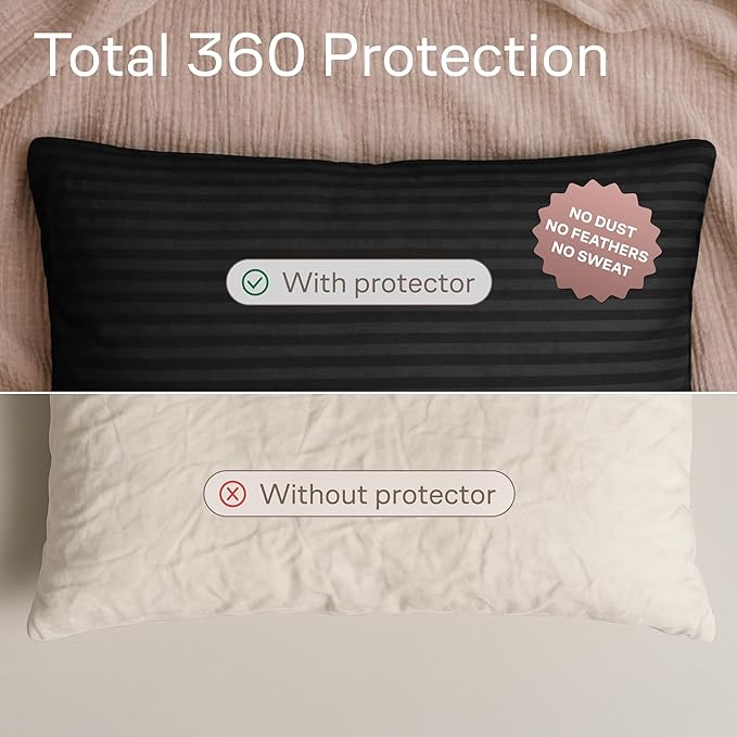 Ultra Soft Pillow Protectors with Zipper King Size - Set of 4 Breathable Pillow Covers - 100% Protection Against Stains, Dust & Dirt - Machine Washable (Striped Black)
