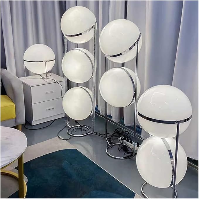 Creative Desk Lamp Chrome Metal White Acrylic Ball Lights Modern Art Lighting Living Study Room Home Decor Floor Lamp(Warm Light,K)