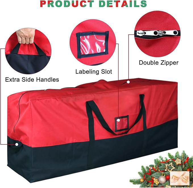 Christmas Tree Storage Bag, 600D Oxford Extra Large Moving Bags, Fits Up to 7.5 Ft Artificial Trees, Skeleton Storage, Waterproof Christmas Decorations Storage Bags with Zippers & Card Slot