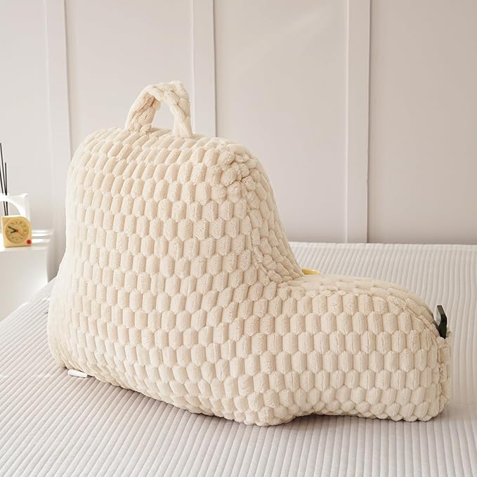 Yaoshuho Fluffy Reading Pillow for Sitting in Bed, Large Backrest Bed Pillow with Arms, Back Support Pillow for Lounging Bedrest, Beige