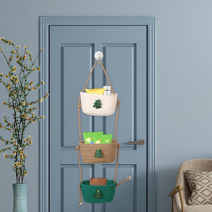 Alipis Wall Hanging Storage Basket Multi-tiered Cotton Rope Organizer for Flowers Sundries and Home Decor Versatile Woven Basket for Living Room Kitchen and Bathroom Storage