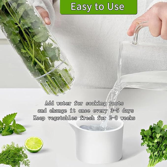 Herb Saver for Refrigerator, Herb Saver Pod Cilantro Containers for Refrigerator, Fresh Herb Keeper for Cilantro, Parsley, Asparagus, Mint, Keeps Greens Vegetables for 2-3 Weeks (Herb Keeper 3Pack)