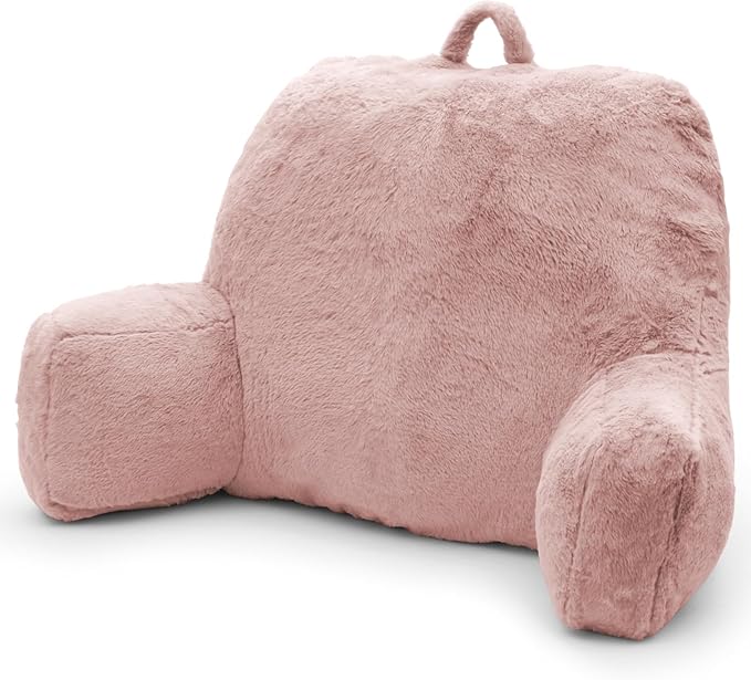 Reading Pillow Large Bed Pillow,Backrest Pillow with Arms, Back Support for Sitting Up in Bed, Couch for Lounging Bedrest,Pink