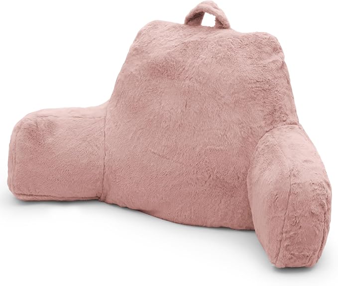 Reading Pillow for Sitting in Bed Adult, Standard Reading Pillow with Memory Foam, Back Pillow for Bed Sitting Up with Extend Arms, Pink