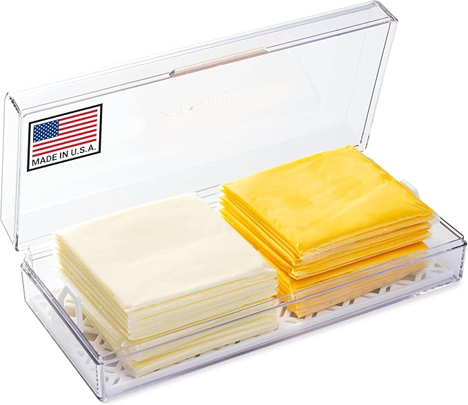 Pikanty Cheese Keeper | Storage Container for Fridge | Food Box with Hinged Lid and Removable Tray | Sliced Cheese Organizer | Made in USA