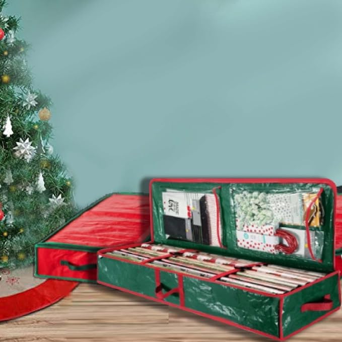 Christmas Storage Box,Christmas Storage Rack Spacious Under Bed Holiday Wrapping Paper Container Perfect for Gift Wrapping Ribbons Bows Wrapping Supplies Etc
