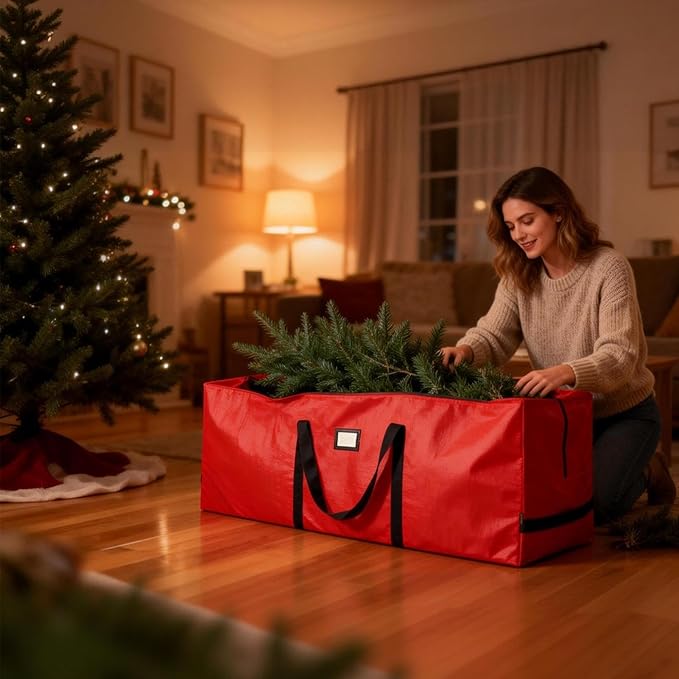 Christmas Tree Storage Box,Zippered Large Container - Holiday Storage Bags with Reinforced Handles - for Home Basement Garage Closet College Dorm Attic