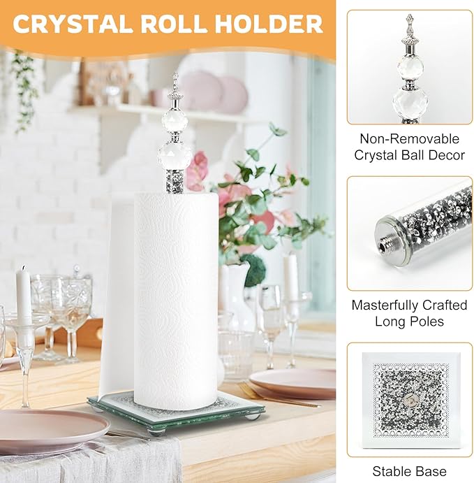 Paper Towel Holder, Bling Black Paper Towel Roll Holder, Deco Standing Paper Towel Holder for Kitchen Countertops Bathroom, Paper Towel Dispenser with Weighted Base, Anti Slip(Square/Black)