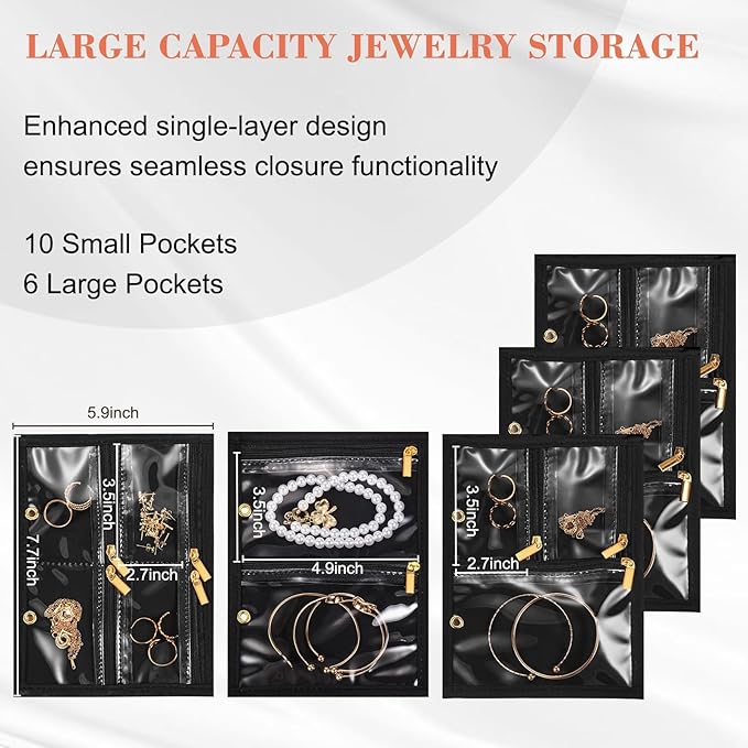 Travel Jewelry Organizer Case for Women, Jewelry Travel Case with 5 Zipper Pouches, Jewelry Organizer for Necklaces Earrings Rings Bracelets, Travel Jewelry Storage Bag (Black)