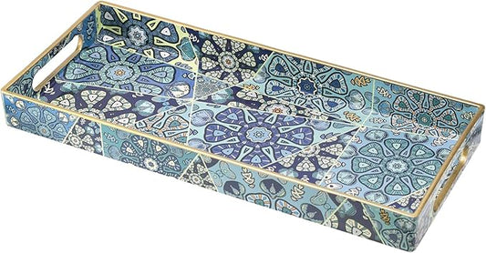 MAONAME Plastic Vanity Tray, Bathroom Counter Tray, Decorative Trays with Handles, Storage Dresser Trays Organizer for Toilet Tank, Jewelry, Makeup, 13.8" x 6" x 1.57"