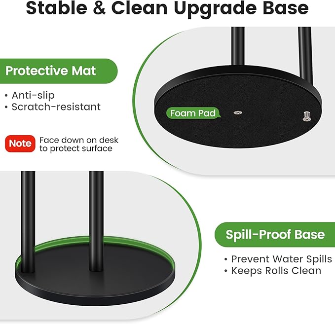 Black Paper Towel Holder Countertop, Paper Roll Holder Stand with Anti-Slip Weighted Base, Easy-Tear Papers Towel Rack Free Standing Tissue Dispenser for Bathroom Kitchen Organization RV Essentials