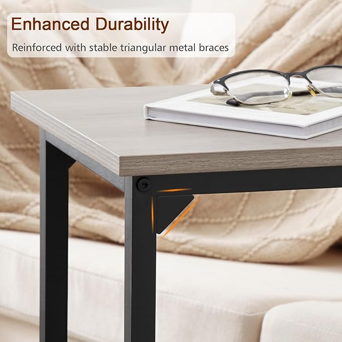 AMHANCIBLE C Shaped End Table, Slide Under Couch Table for Sofa, TV Tray Snack Table, Small Side Table for Small Space, Living Room, Grey HET02CGY-1
