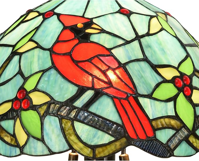 TL0035 Tiffany Style Stained Glass Table Lamp, Cardinal Bird Desk Lamp with Branch Base, W 12" x OH 21", Great for Home Decor & Night Lighting, LED Bulb Included (Red Cardinal)