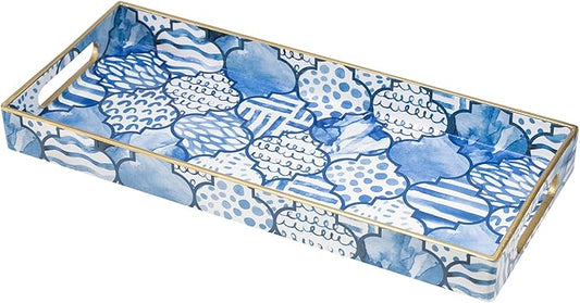 MAONAME Plastic Vanity Tray, Bathroom Counter Tray, Decorative Trays with Handles, Storage Dresser Trays Organizer for Toilet Tank, Jewelry, Makeup, 13.8" x 6" x 1.57"