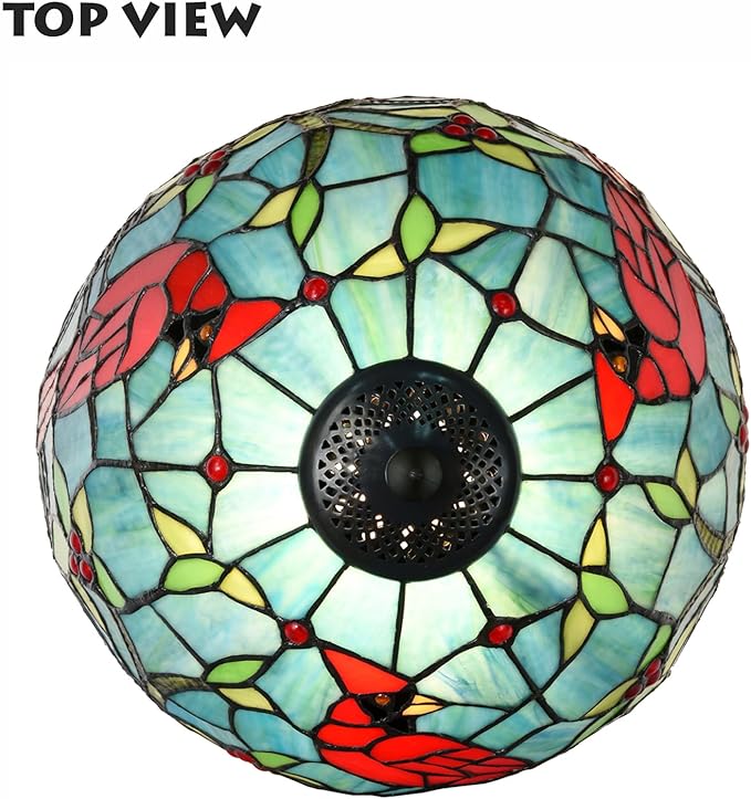 TL0035 Tiffany Style Stained Glass Table Lamp, Cardinal Bird Desk Lamp with Branch Base, W 12" x OH 21", Great for Home Decor & Night Lighting, LED Bulb Included (Red Cardinal)