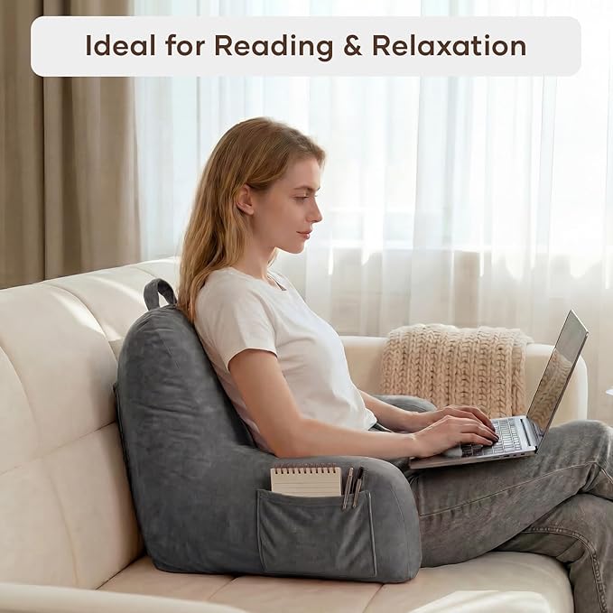 NOONTIDE Reading Pillow for Sitting up in Bed and Couch,Large Back Pillow for Adult & Teens with Soft Adjustable Neck Roll Backrest Pillow,Washable Cover,Watching TV/Gaming/Relaxing(Darkgrey)