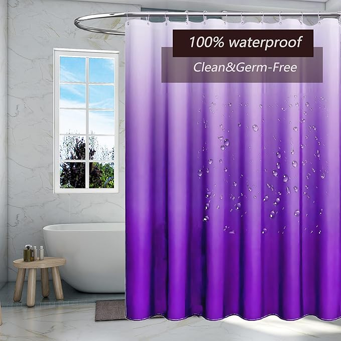 TIKABC Shower Curtain Liner, Purple Lightweight Shower Curtain Liners, Plastic Shower Curtains, 72x72 inch PEVA Shower Liner with 12 Grommet Holes and Magnetic Weights