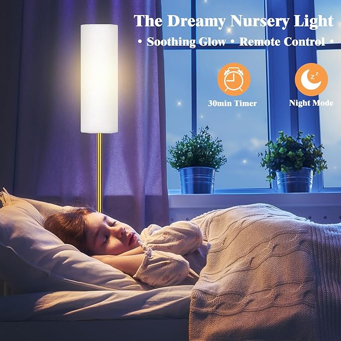 Qaubauyt Smart LED Floor Lamp with APP Control & RGB Colors - Dimmable Standing Lamp for Living Room, Bedroom, Gaming - Remote, Timer, 9W Bulb Included, 67" Modern Tall Lamp (Gold)