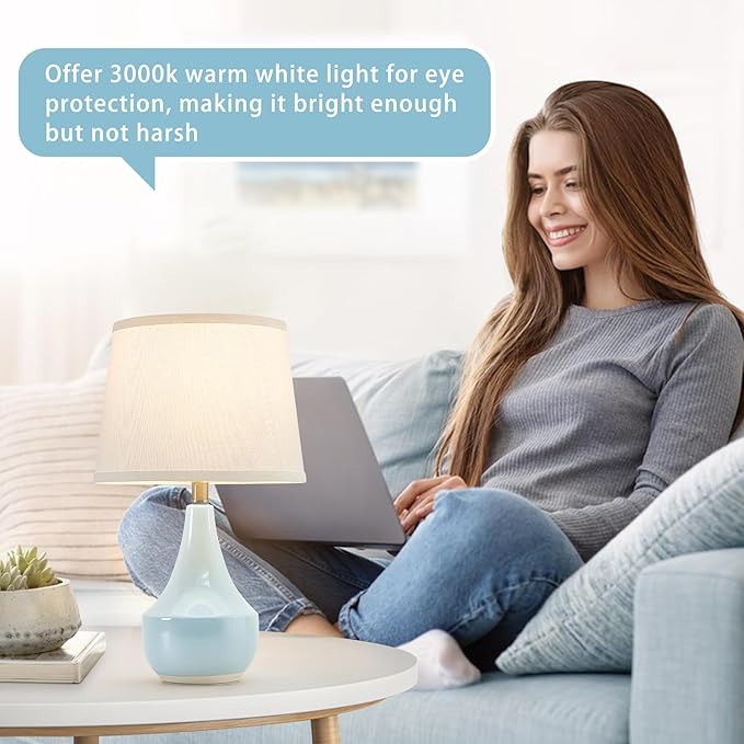 GyroVu 18" Table Lamp Set of 2, Ceramic Lamp Classic Beside Lamps Nightstand Lamp Modern Cute Lamp for Living Room, Bedroom & Office Rocker Swtich Sky Blue-LED Bulbs Included