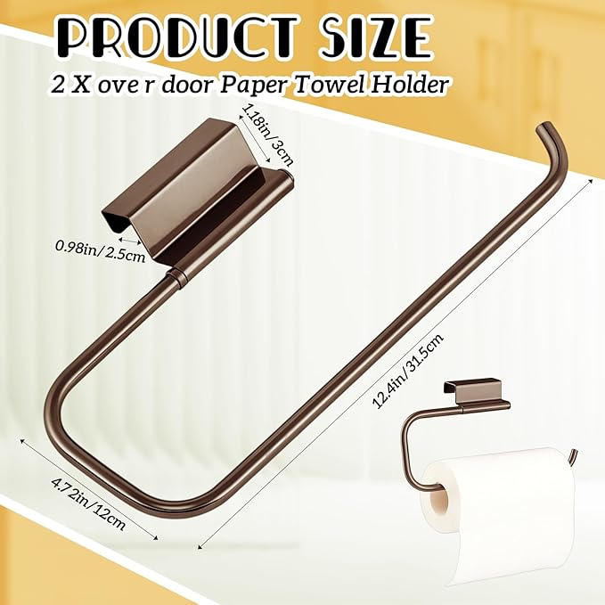 Yaocom 12.4 Inches Cabinet Door Paper Towel Holder Camper Under Sink No Drilling Paper Towel Storage and Dispenser for RV Kitchen Bathroom Laundry Room, Stainless Steel(Vintage Bronze,2 Pcs)