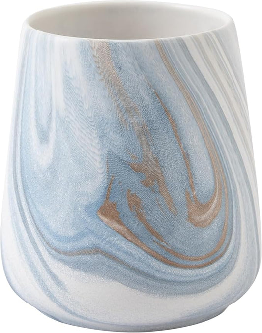 Marble Blue Toothbrush Holder for Bathroom - Ceramic Tooth Brushing Holders, Toothbrush Cup, Toothpaste Organizer for Bathroom Countertop, Makeup Brush Holder, Pen Holder for Home Desktop Storage