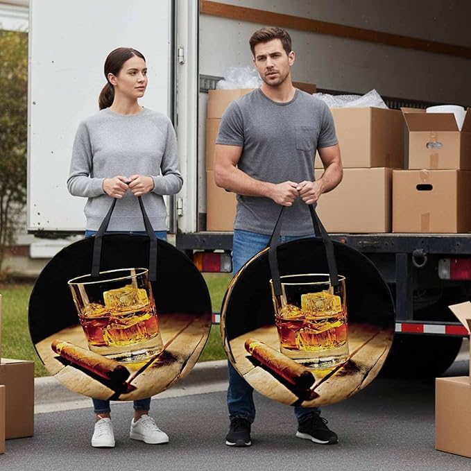Storage Bag Whisky Glass Round Storage Totes Bins Closet Organizers with Zippers & Handle Wine Cigarettes Wood Clothes Storage Container for Bedroom Dorm Space Saving Packing Supplies Moving Bags