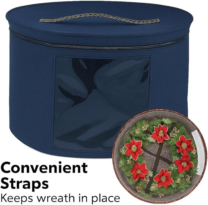 Christmas Wreath Storage Bag,Collapsible Felt Holiday Garland Container with Zipper & Handle, Durable Wreath Organizer Bin for Seasonal Decor Storage 20 x 12 (Blue, 12 x 20)