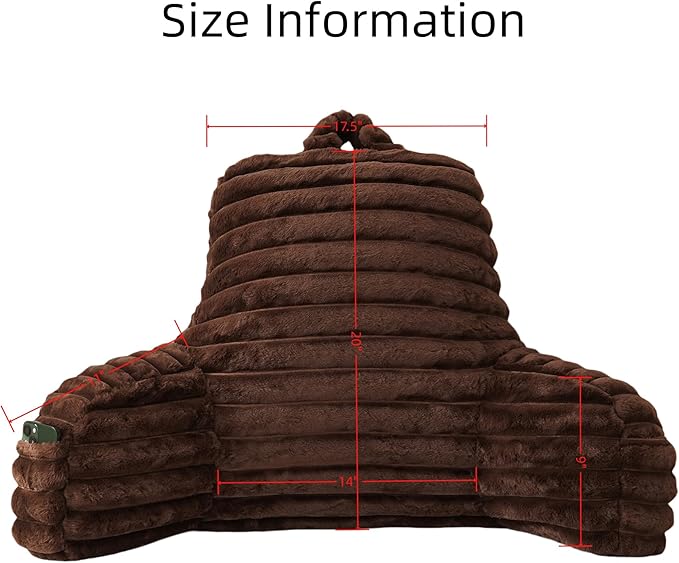 Yaoshuho Large Reading Pillow for Adults, Back Support Pillow for Sitting Up in Bed with Arms, Couch for Lounging Bedrest, Coffee