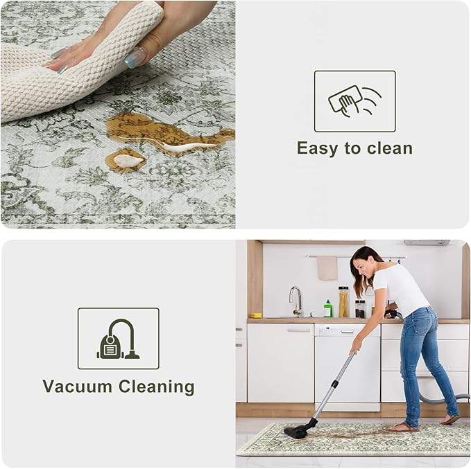 KIMODE Anti Fatigue Kitchen Mat Set, Non Slip Waterproof Kitchen Rug Set of 2, Boho Rugs for Kitchen, Ergonomic Standing Kitchen Sink Mats for Floor, 17"x29.5"+17" x47”, Green