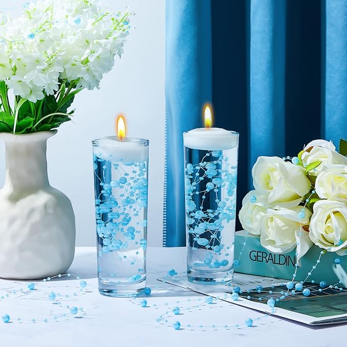 Tondiamo 24 Pcs Artificial Pearl String for Floating Candle Faux Pearls Beads String Garland Centerpiece Decoration for Vases Filler Wedding Spring Holiday Party Decor(Turquoise Blue)