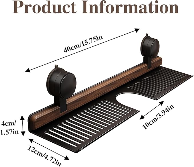 Walnut Bathroom Sink Shelf Over Faucet,2025 New No-Drill Shower Caddy Suction Cup with Strong Adhesion,Stable Over Sink Shower Rack for Easy Drainage,Wall Shelf for Bathroom,Kitchen (15.7IN/40CM)